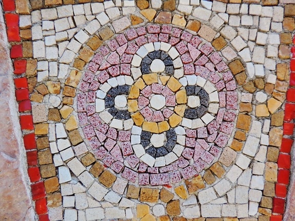 아라비아 풍의, 원, 다채로운, 모자이크, 동양, 모양, 벽, 콘크리트