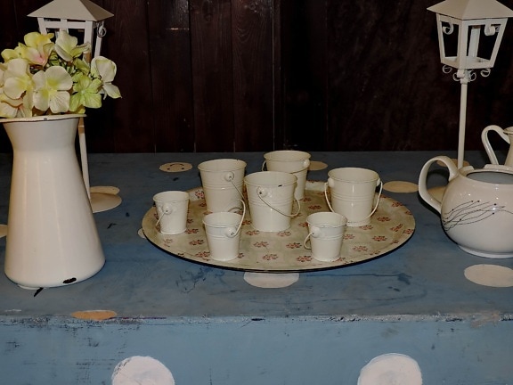 обект, натюрморт, чайник, таблица, купа, Грънчарство, Прибори за хранене, дървен материал