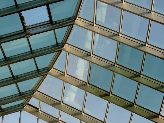 futurisztikus, üveg, tető, tetőtéri, ablak, építési, üvegházhatású, építészet