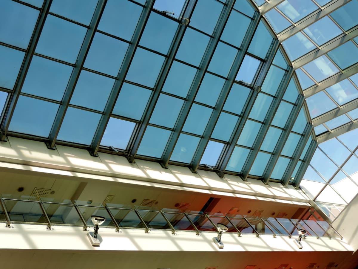 balkong, glass, interiør, moderne, perspektiv, taket, arkitektur, bygge