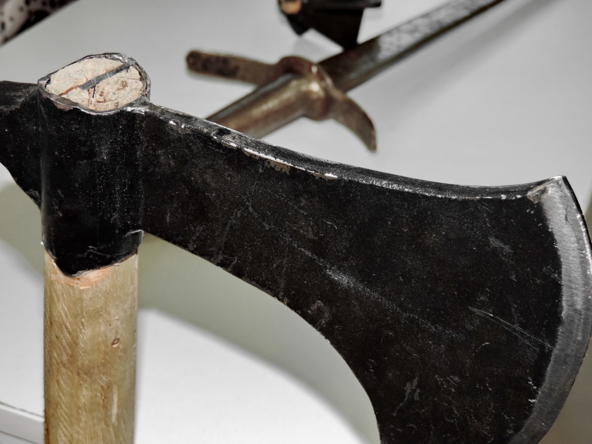 Klinge, aus Gusseisen, handgefertigte, Eisen, Museum, Werkzeug, Still-Leben, Holz