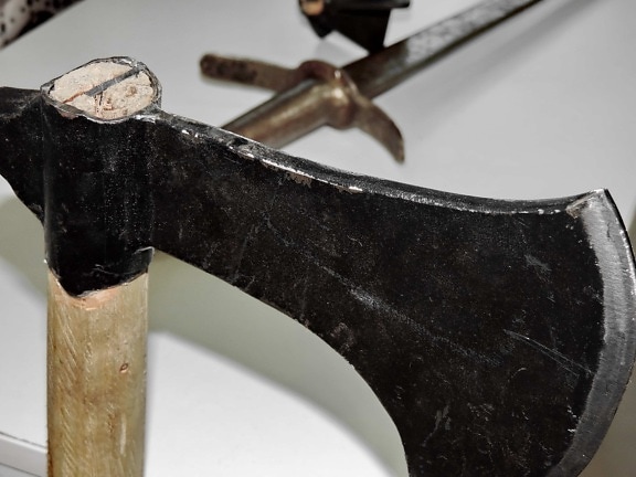 hatchet, ax ,sharp blade, cast iron, handmade, iron, museum, tool, still life, metal