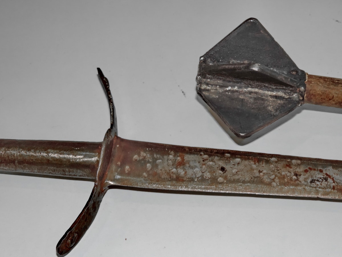 antik, penge, öntöttvas, kézzel készített, középkori, régi, kard, eszköz