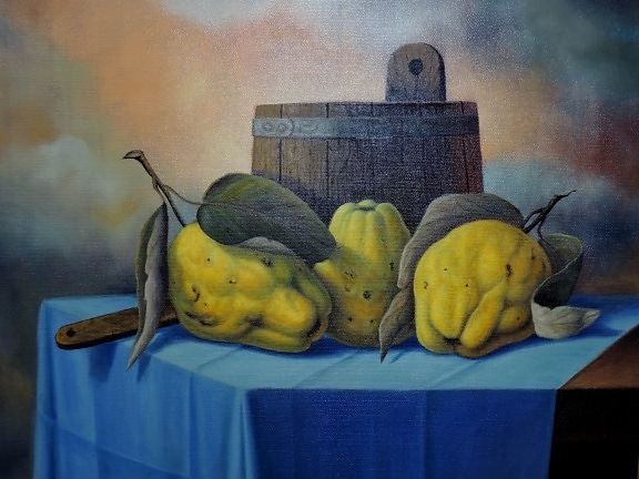 art, fine arts, gallery, painting, quince, still life, fruit, autumn