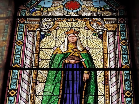 ortodox, királyné, Szerbia, festett üveg, vallási, templom, szent, székesegyház