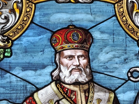 crown, king, portrait, stained glass, art, painting, old, man
