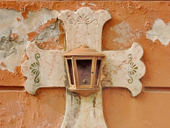 Croix, Pierre tombale, marbre, vieux, mur, architecture, maison, décoration