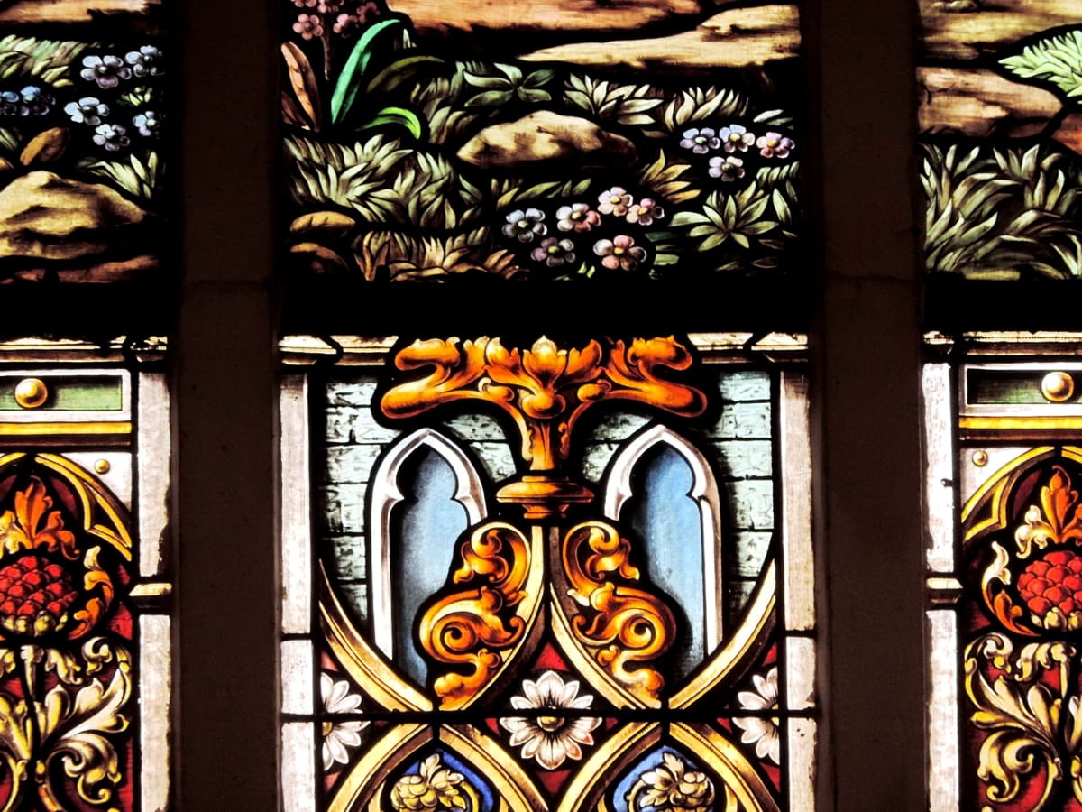 παράθυρο, αρχιτεκτονική, πλαίσιο, χρωματισμένο γυαλί, τέχνη, διακόσμηση, Εκκλησία, μοτίβο