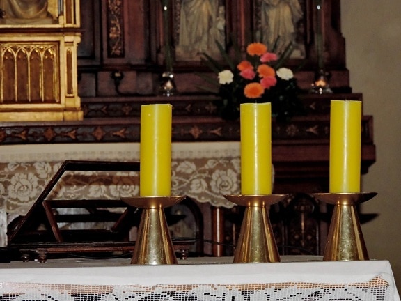 свещ, свещи, жълто, закрито, религия, стар, дървен материал, Антик