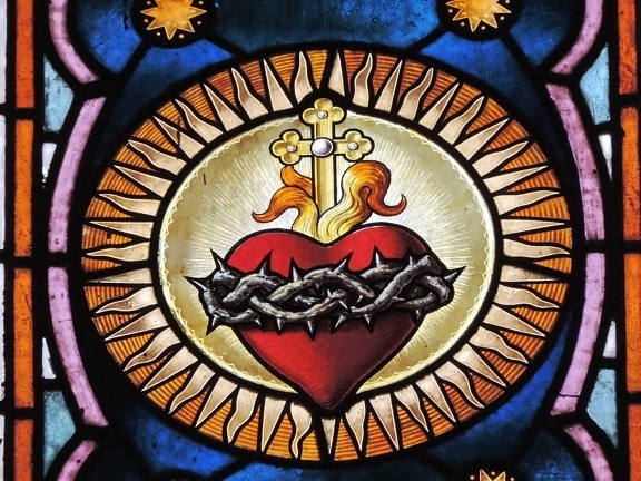 Σταυρός, καρδιά, χρωματισμένο γυαλί, θρησκεία, παράθυρο, τέχνη, μοτίβο, Ζωγραφική