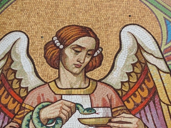 angel, culture, mosaic, woman, art, old, religion, vintage