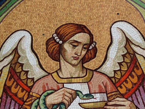 angel, handmade, snake, woman, mosaic, art, culture, old