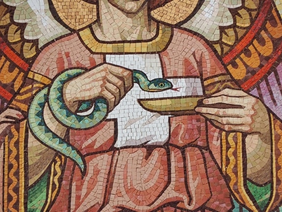 angel, mosaic, snake, art, religion, painting, wall, culture