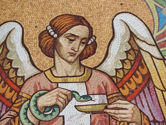 angel, pretty girl, art, mosaic, decoration, painting, culture, old
