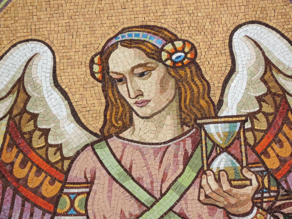 anjo, retrato, mulher jovem, decoração, arte, mosaico, velho, religião