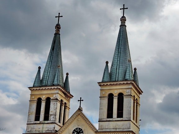 steeple, nuages, Croix, gothique, médiévale, religion, Création de, architecture