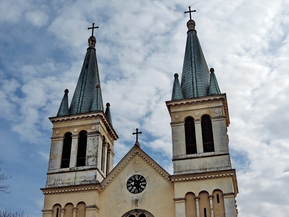 Torre de la iglesia, nubes, religión, Torre, Catedral, arquitectura, Iglesia, Cruz