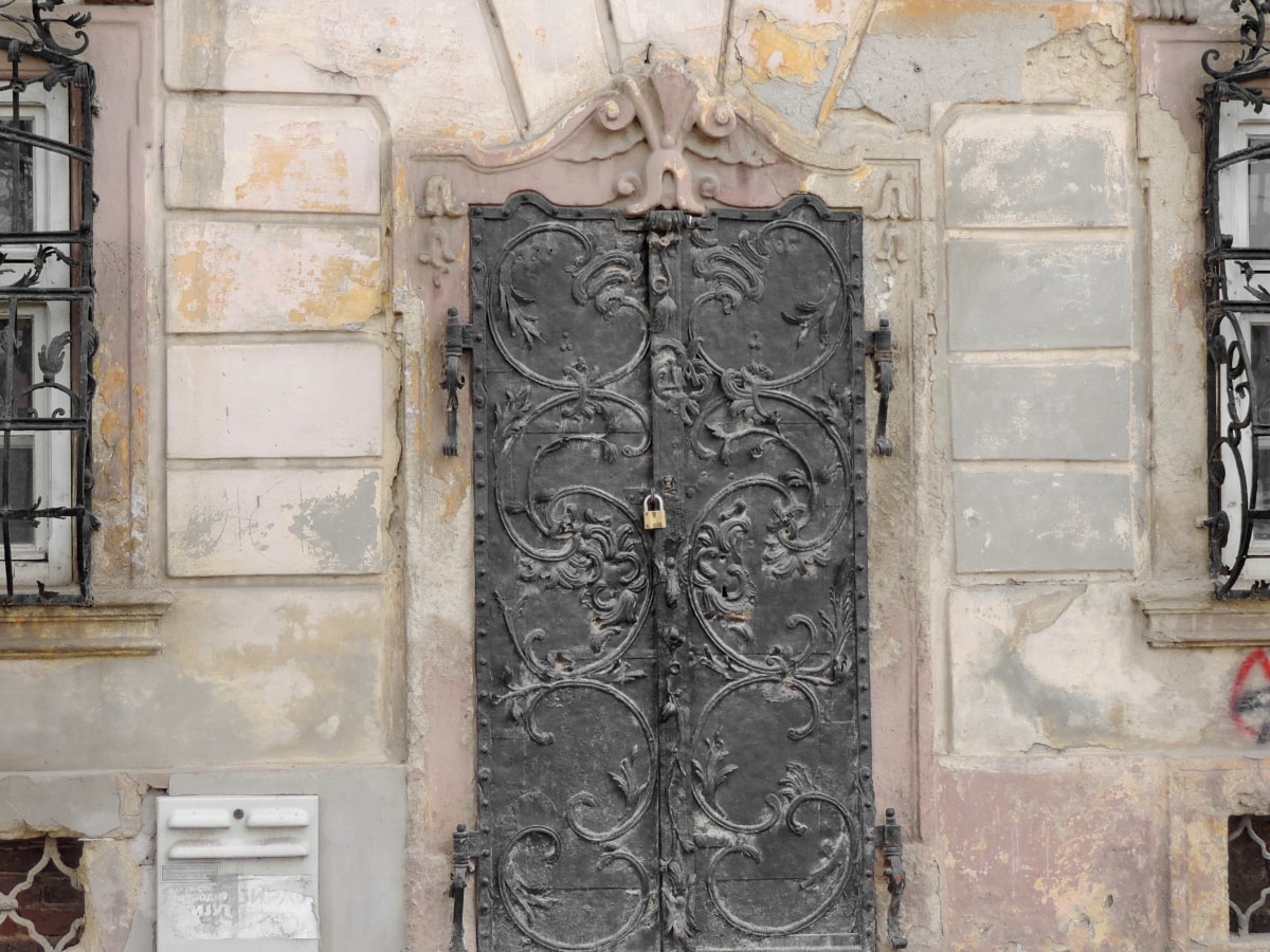 Arabesque, litina, přední dveře, gotický, ornament, architektura, dveře, staré