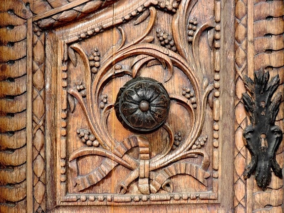carpintería, ornamento de, madera, victoriana, talla, antiguo, puerta, arquitectura