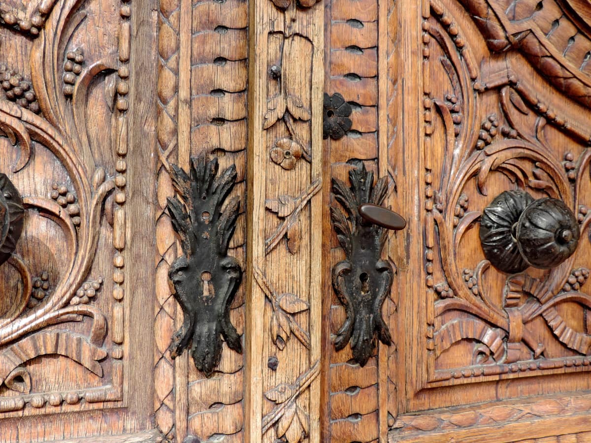 hierro fundido, antiguo, puerta, madera, arte, decoración, madera, talla