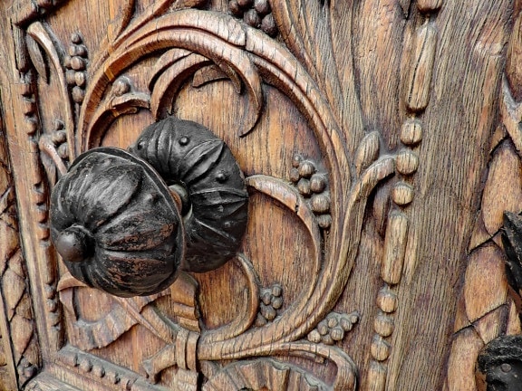 arabesco, carpenteria, porta d'ingresso, fatto a mano, legno, intaglio, arte, in legno