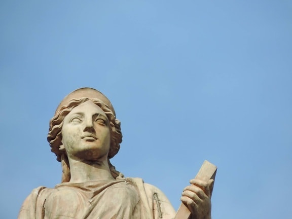 cielo azul, busto, hecho a mano, mujer, escultura, estatua de, personas, religión