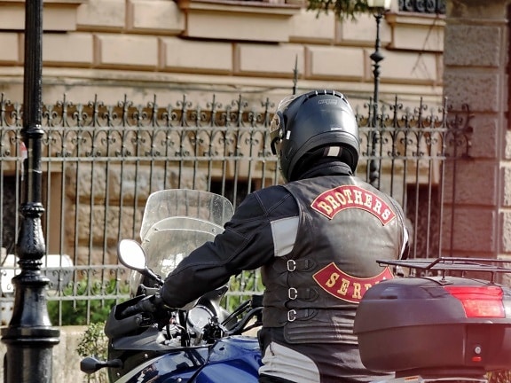 motorbike, motorcyclist, helmet, people, city, man, street, urban