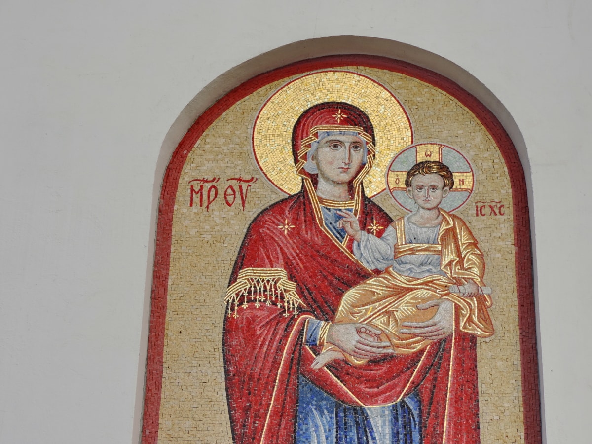 Christ, christianity, icon, mosaic, mother, son, art, religion