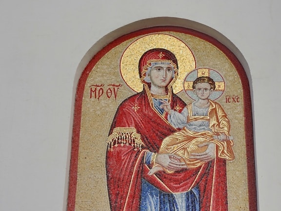 Cristo, icono, mosaico de, madre, hijo, arte, religión