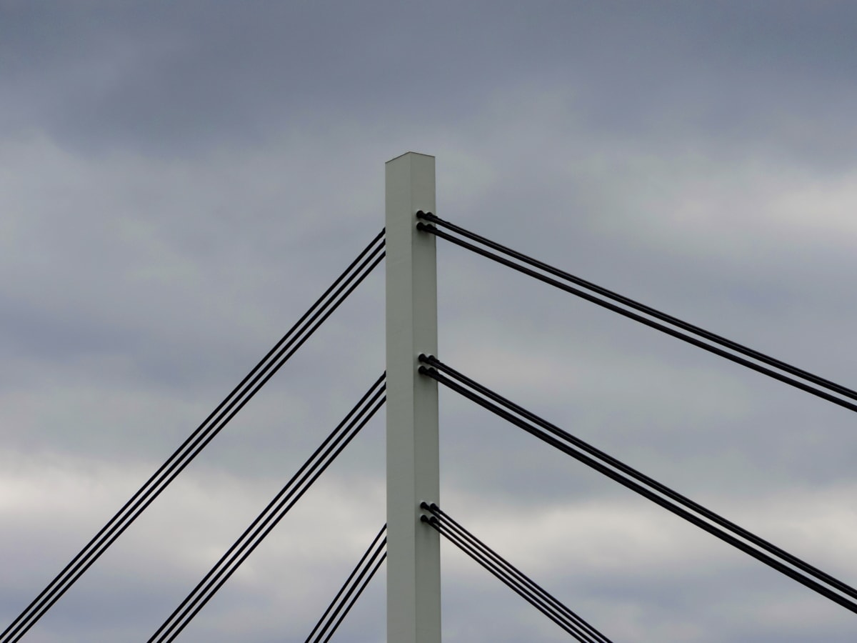pont suspendu, en acier, câble, structure, pôle, tour, haute, architecture