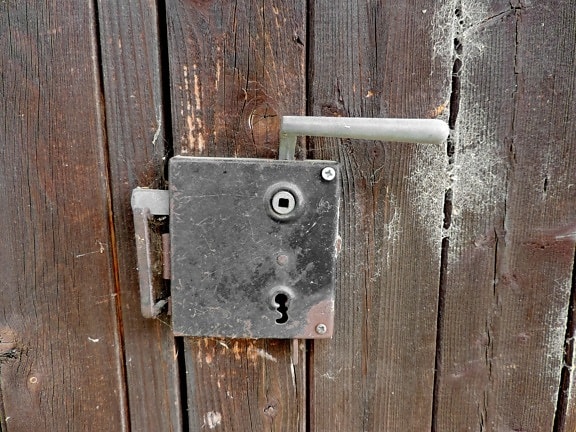 buatan tangan, lubang kunci, logam, kayu, lama, pintu, kunci, pengikat