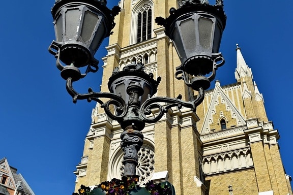 church tower, downtown, lamp, street, architecture, lantern, old, city