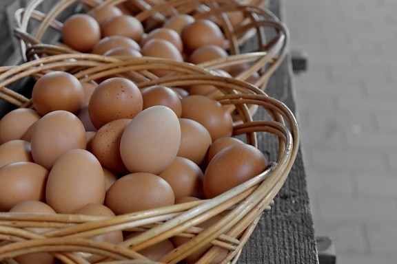 flätad korg, mat, korg, kyckling, ägg, trä, traditionella, hälsa