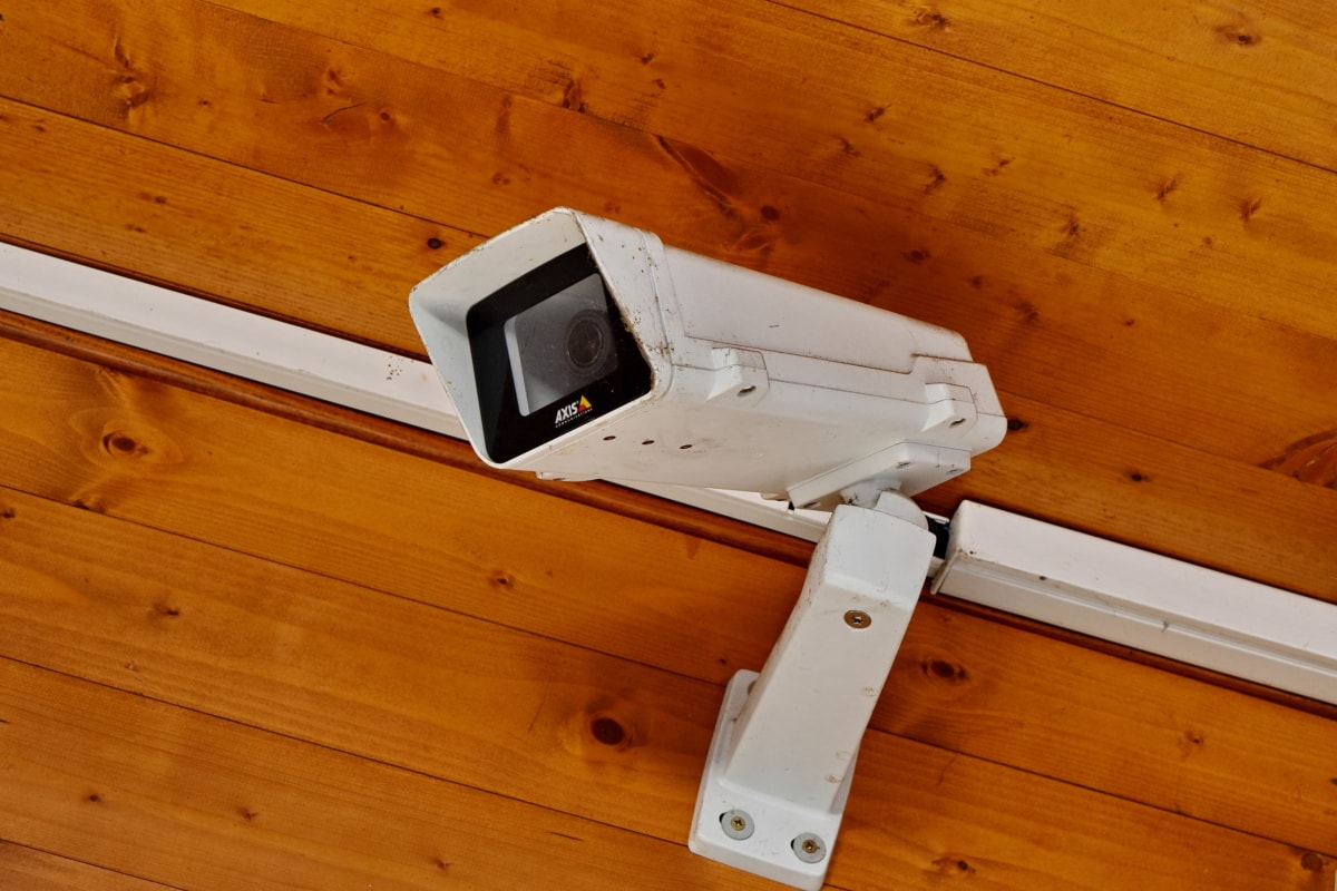 kameran, säkerhet, övervakning, videoinspelning, trä, inomhus, väggen, insidan