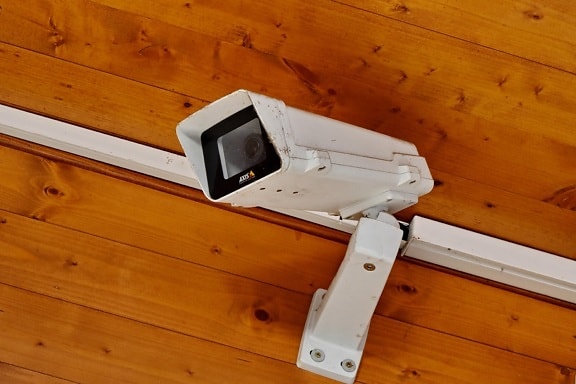 camera, security, surveillance, video recording, wood, indoors, wall, inside