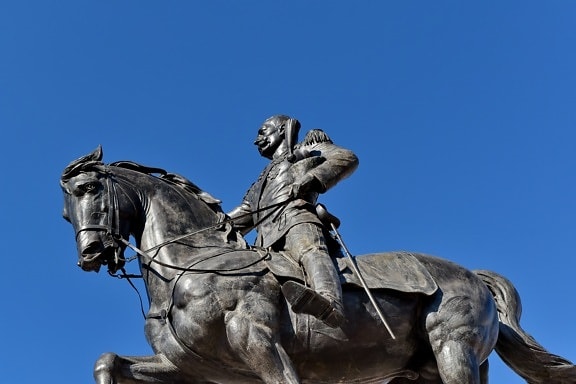 blå himmel, brons, byst, häst, kungen, kungariket, monumentet, skulptur