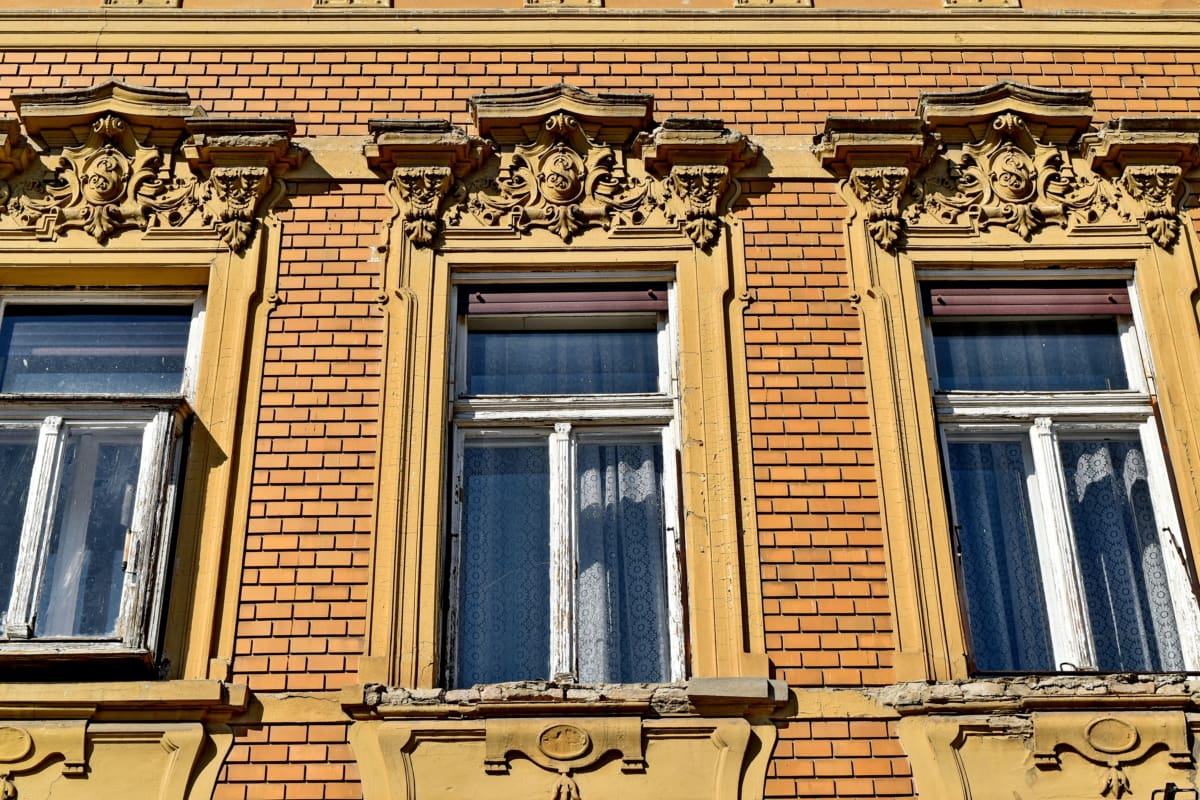 barokní, fasáda, okno, dům, architektura, budova, okno, staré
