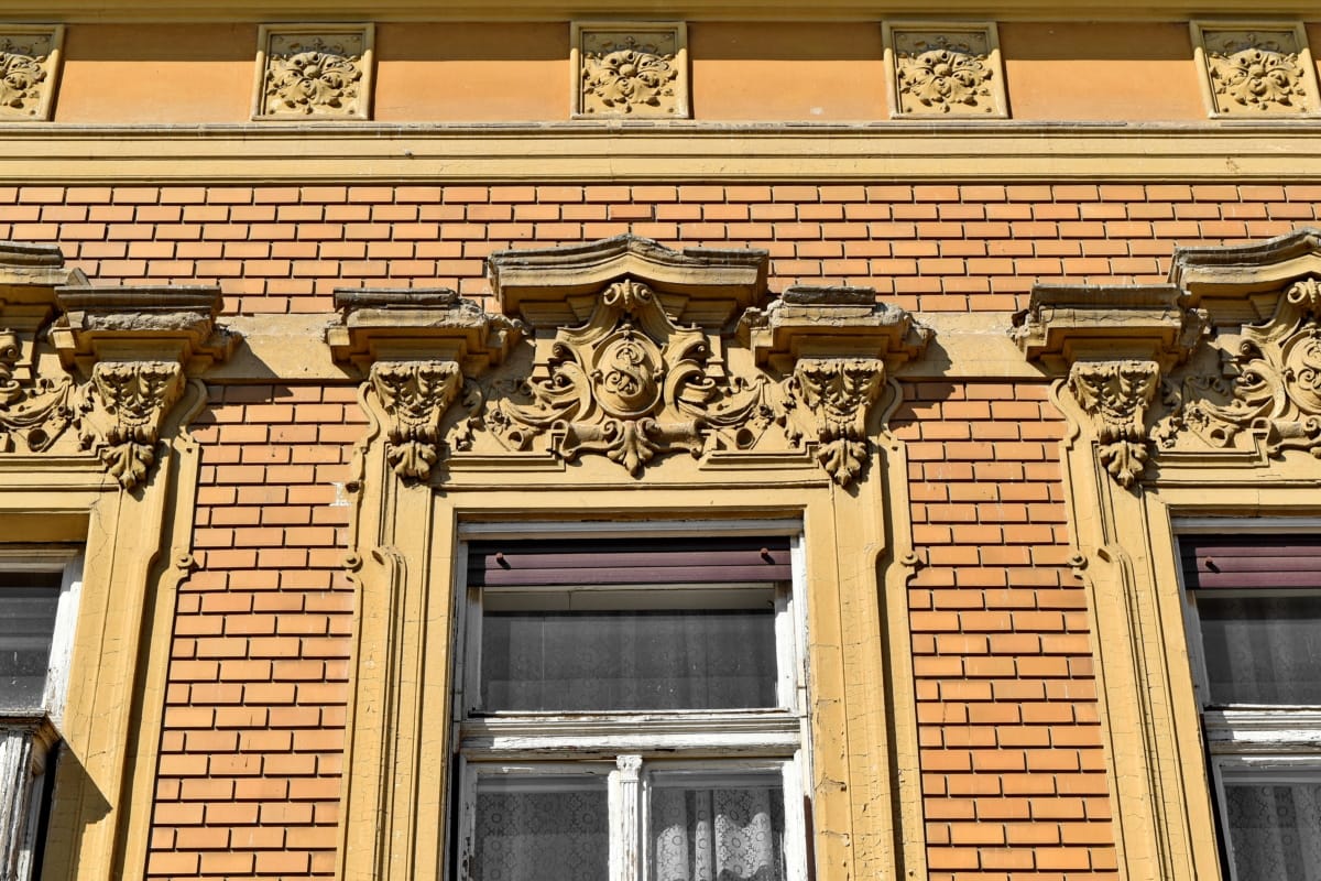 barokní, fasáda, ornament, architektura, budova, okno, dům, staré