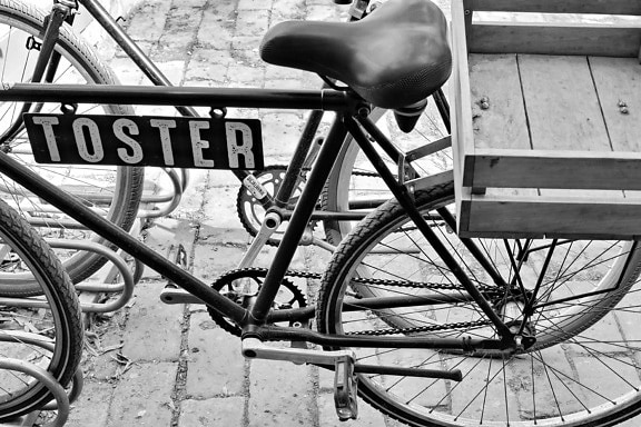 cykel, monokrom, nostalgi, gamle, stadig liv, hjulet, cykel, sæde
