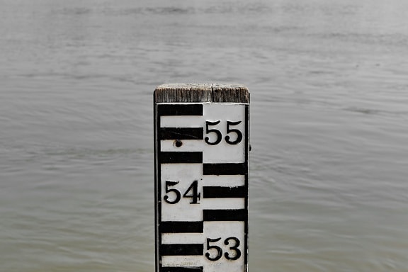 flood, measurement, number, ruler, water, reflection, nature, outdoors