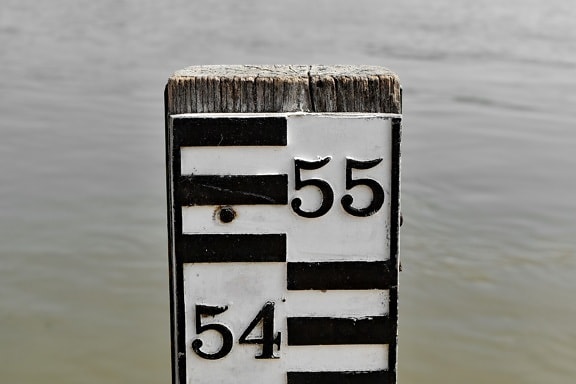 measurement, measuring, sign, water, wood, nature, outdoors, reflection