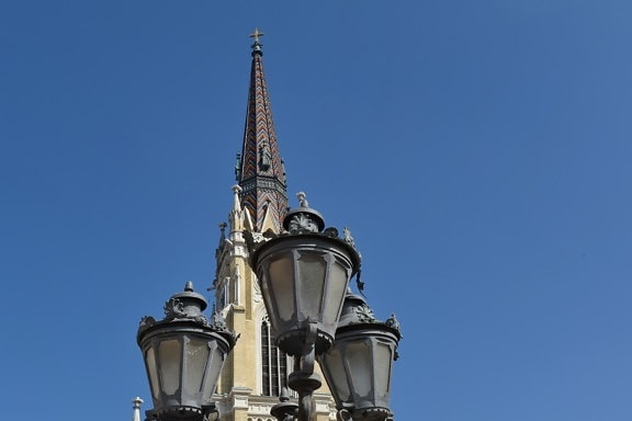 Torre da igreja, bom tempo, lâmpada, rua, arquitetura, Torre, ao ar livre, velho