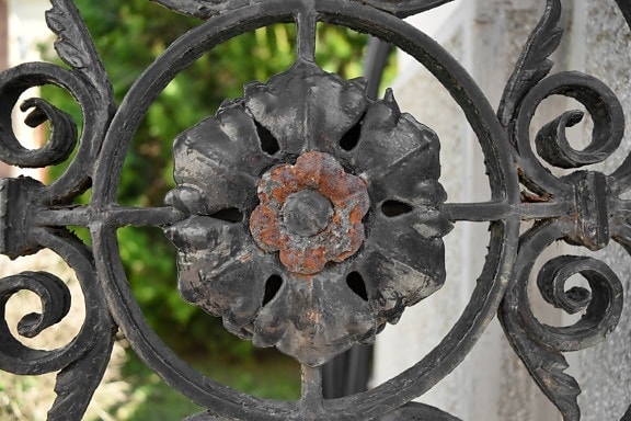 art, cast iron, flower, rust, steel, iron, old, wheel