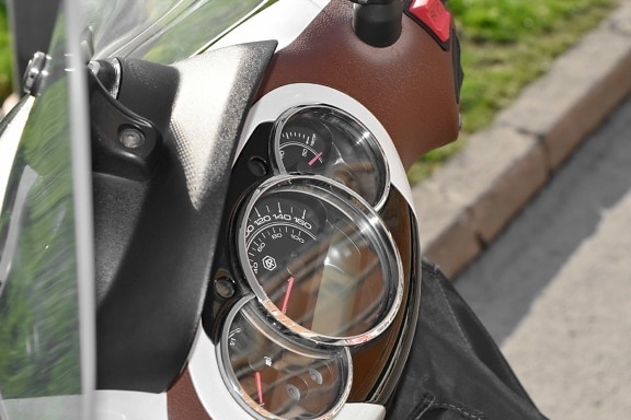 motorcykel, speedometer, rat, kontrol, mekanisme, køretøj, udendørs, teknologi