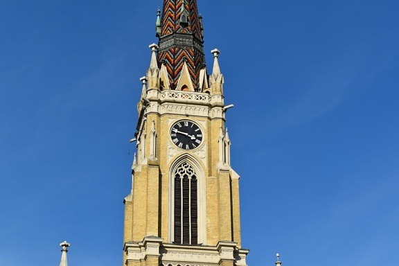 church tower, gothic, landmark, Serbia, tourist attraction, clock, covering, architecture