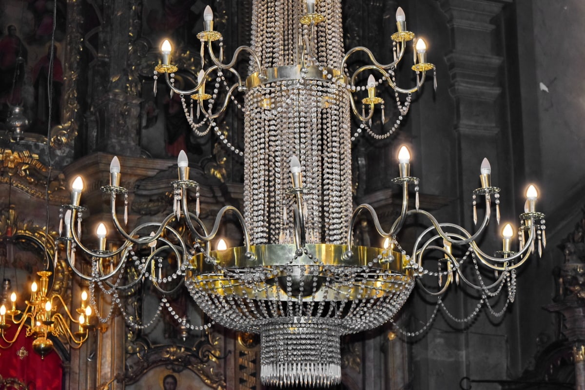 cristal, lux, ortodoxe, candelabru, decor, religie, lampa, sărbătoare