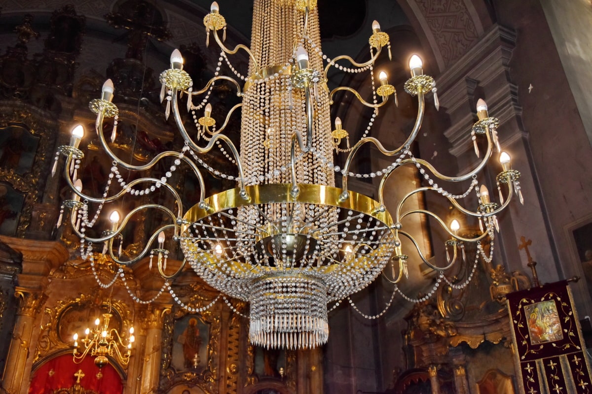 chandelier, religion, decoration, candle, light, lamp, indoors, luxury