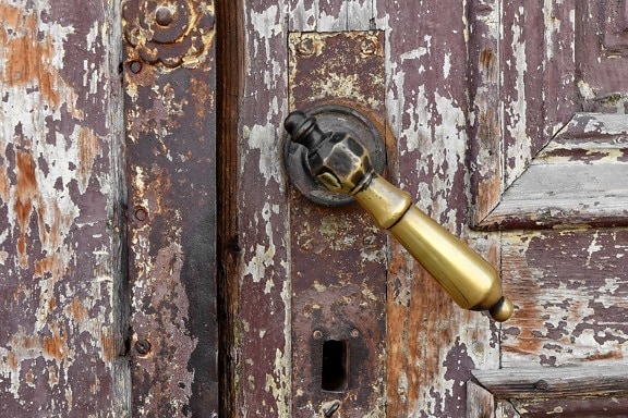 latón, puerta de entrada, hecho a mano, madera de teca, agujero de, dispositivo, sujetador de, cerradura
