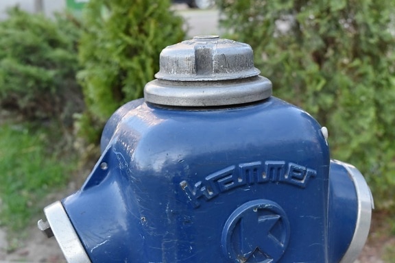 alloy, blue, cast iron, hydrant, nature, outdoors, old, grass