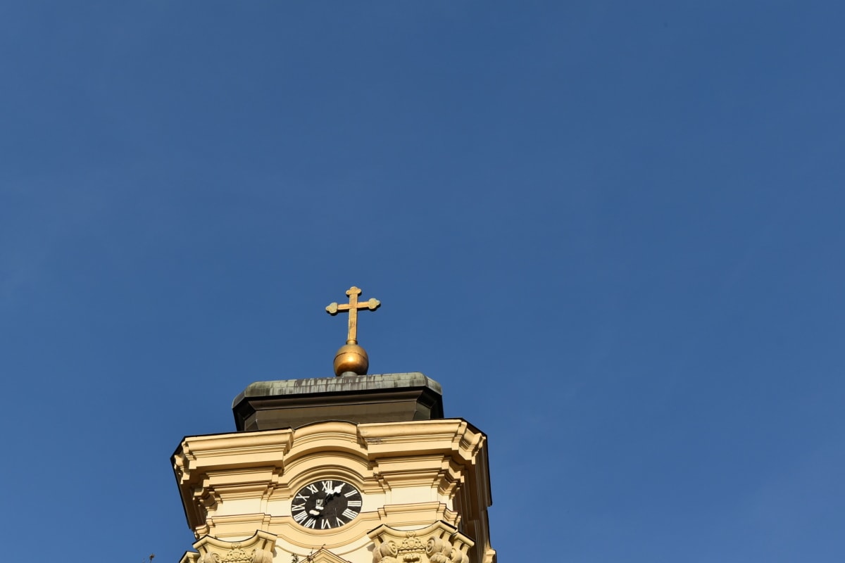 ciel bleu, Christianisme, steeple, Croix, beau temps, Or, paradis, religion